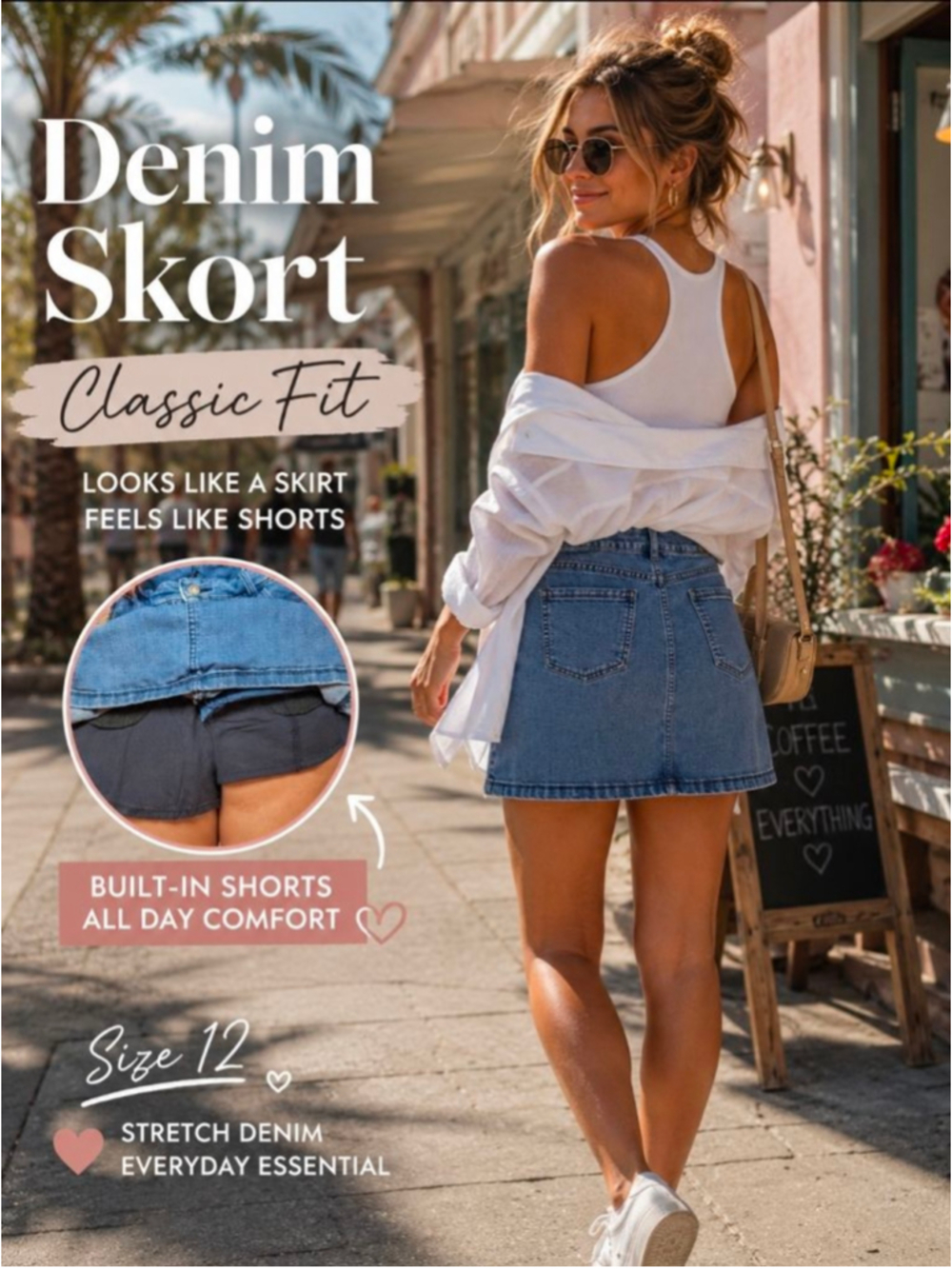 Croft & Barrow Denim Skort Size 12 Blue Stretch Classic Fit Jean Mini Skirt